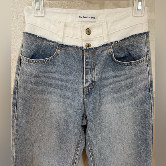The Frankie Shop Two Tone Contrast Wide Leg Baggy White Denim Pants Jean - Picture 3 of 14